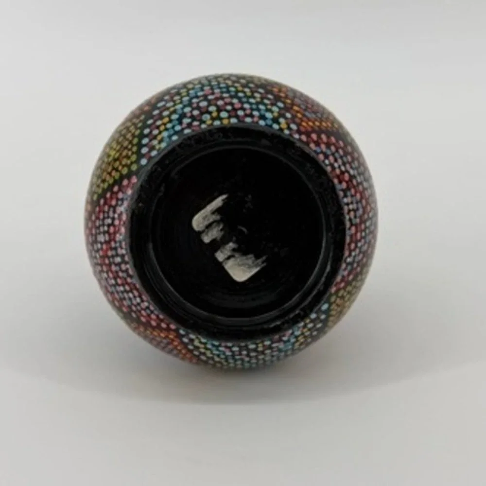 Hand Painted Pointillism Ceramic Bud Vase Black Geometric Dot Art‎ 4.25in